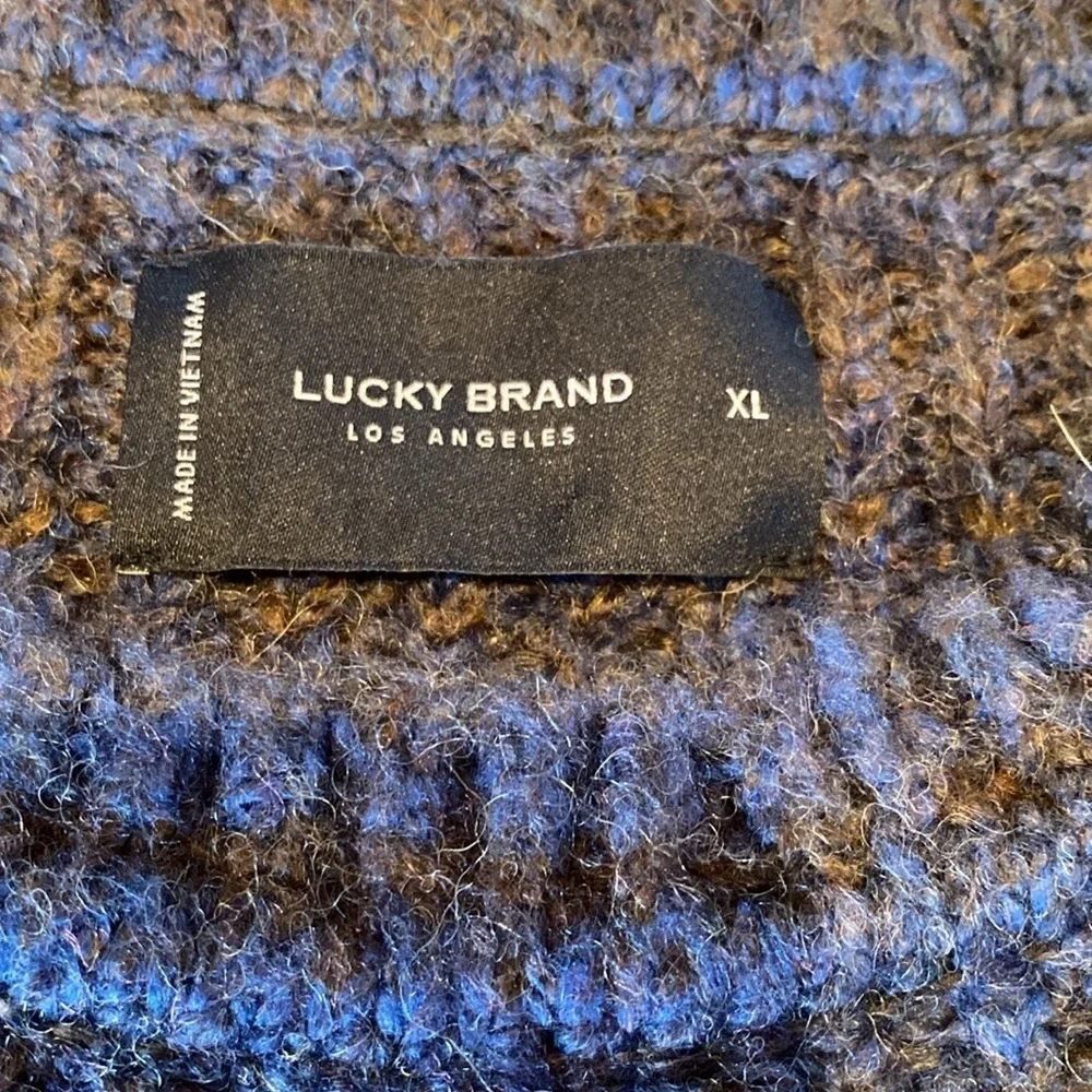 Lucky Brand Crew Neck Space Dye L/S Sweater Blue Tan Stripe Size XL